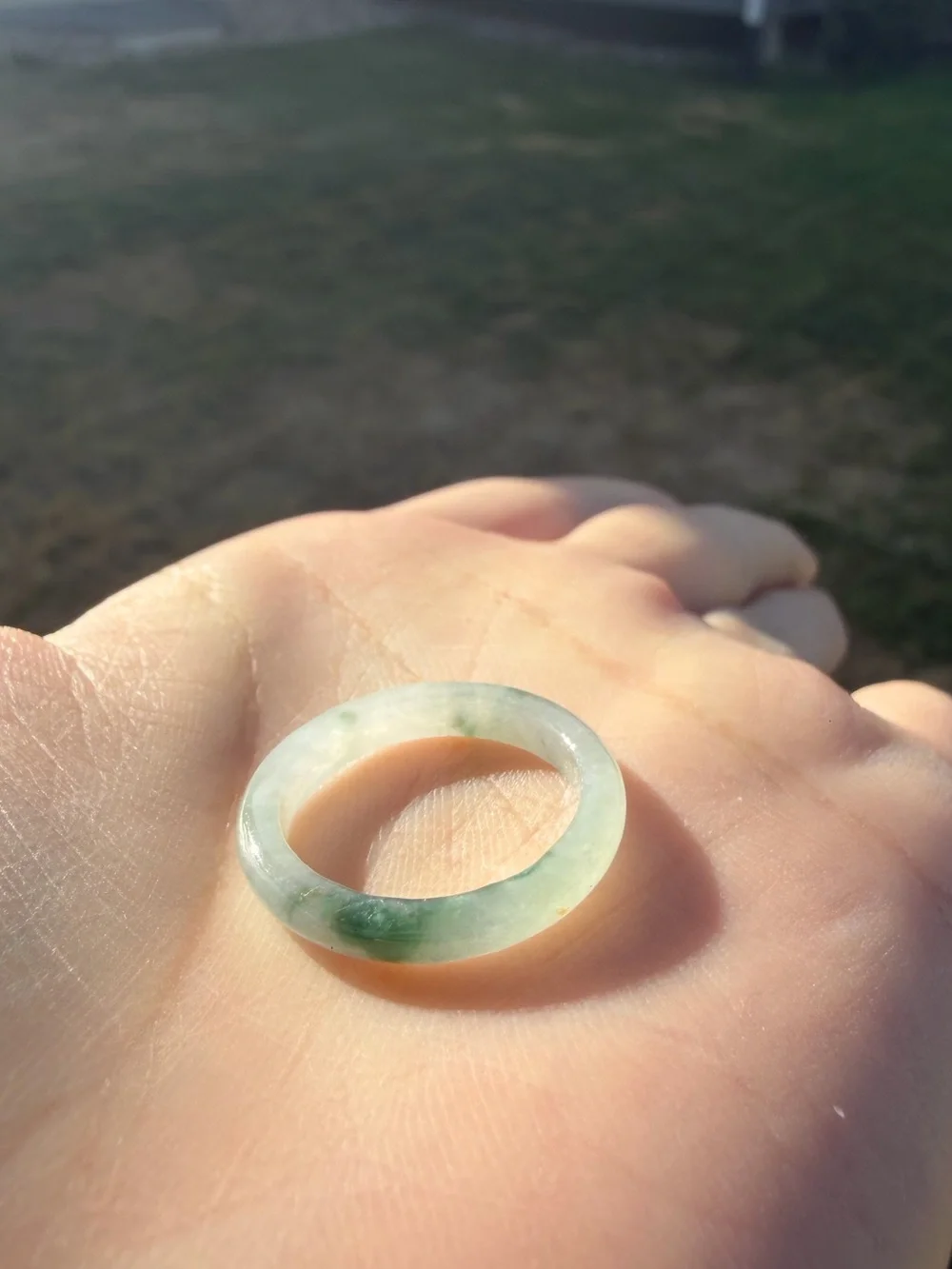 Natural Type A Burmese Icy Jadeite Solid Band Ring with Floating Green Flower
